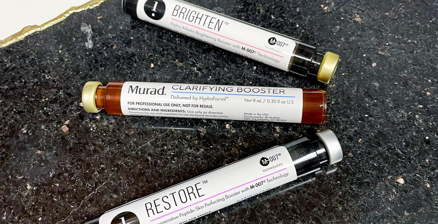 HydraFacial booster vials Brighten, Clarifying, and Restore at Simply Dermatology Melville.
