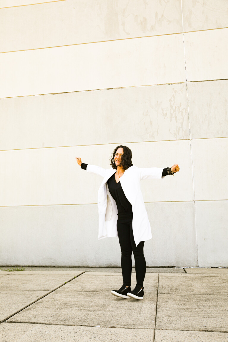 Dr. Kally Papantoniou, Board Certified Dermatologist in Melville, NY, enjoying a fall day outdoors.