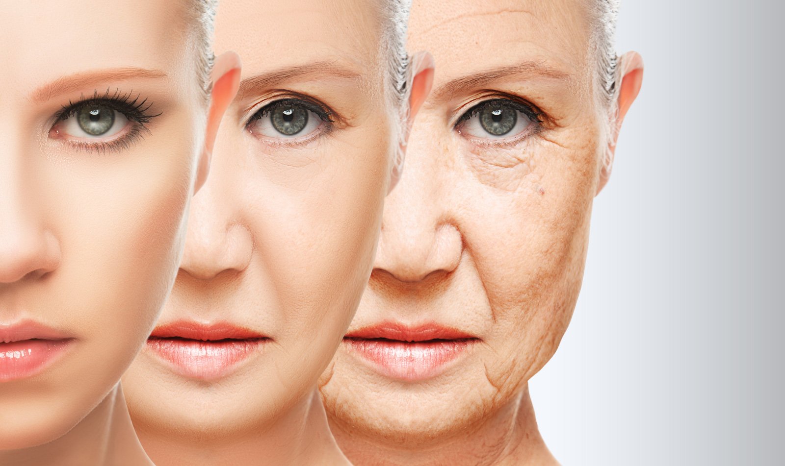 Photo of younger skin gradually aging