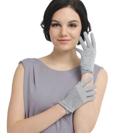 woman showing her hand in gloves