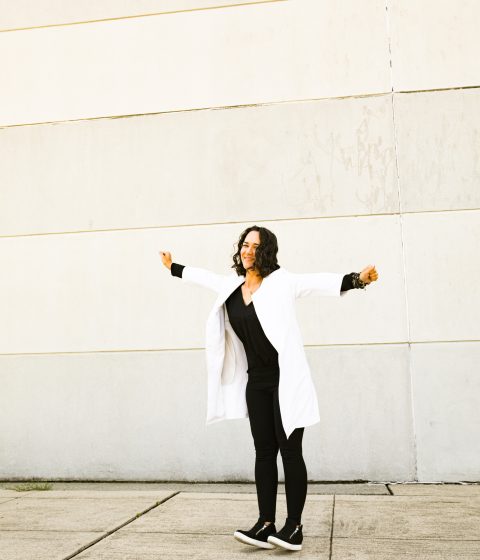 Dr. Kally Papantoniou, Board Certified Dermatologist in Melville, NY, enjoying a fall day outdoors.